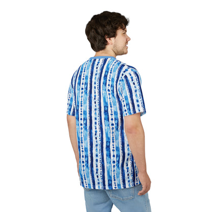 Men's Tee - Coastal Blue And White Ikat Watercolor