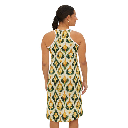 Women's Racerback Dress - Ikat in Gold, Green and Ivory Beach Coverup or Summer Dress