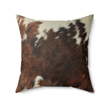 Square Pillow Cover - Southwestern Cowhide Design in Brown and Off White
