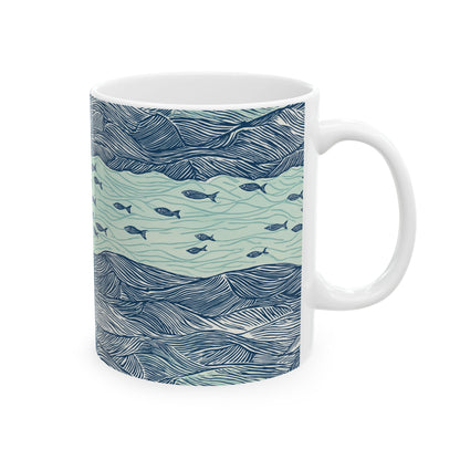 Ceramic Mug - Coastal Ocean Waves With School Of Fish