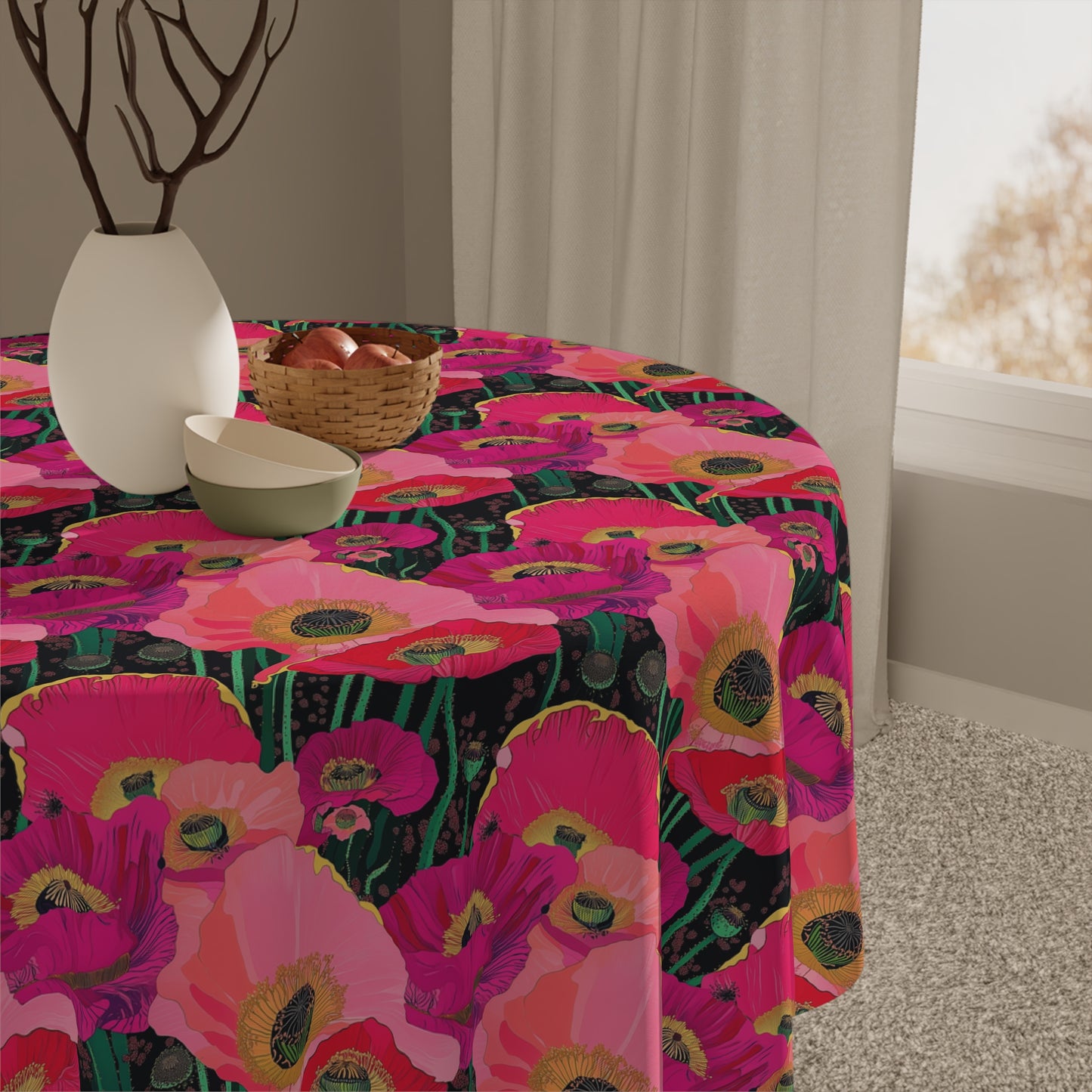 Square Tablecloth - Fuchsia Pink Poppies Perfect for Celebrations & Gatherings