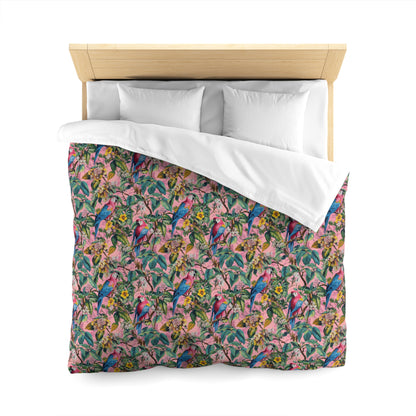 Duvet Cover - Watercolor Tropical Rainforest Parrots With Exotic Flowers And Foliage