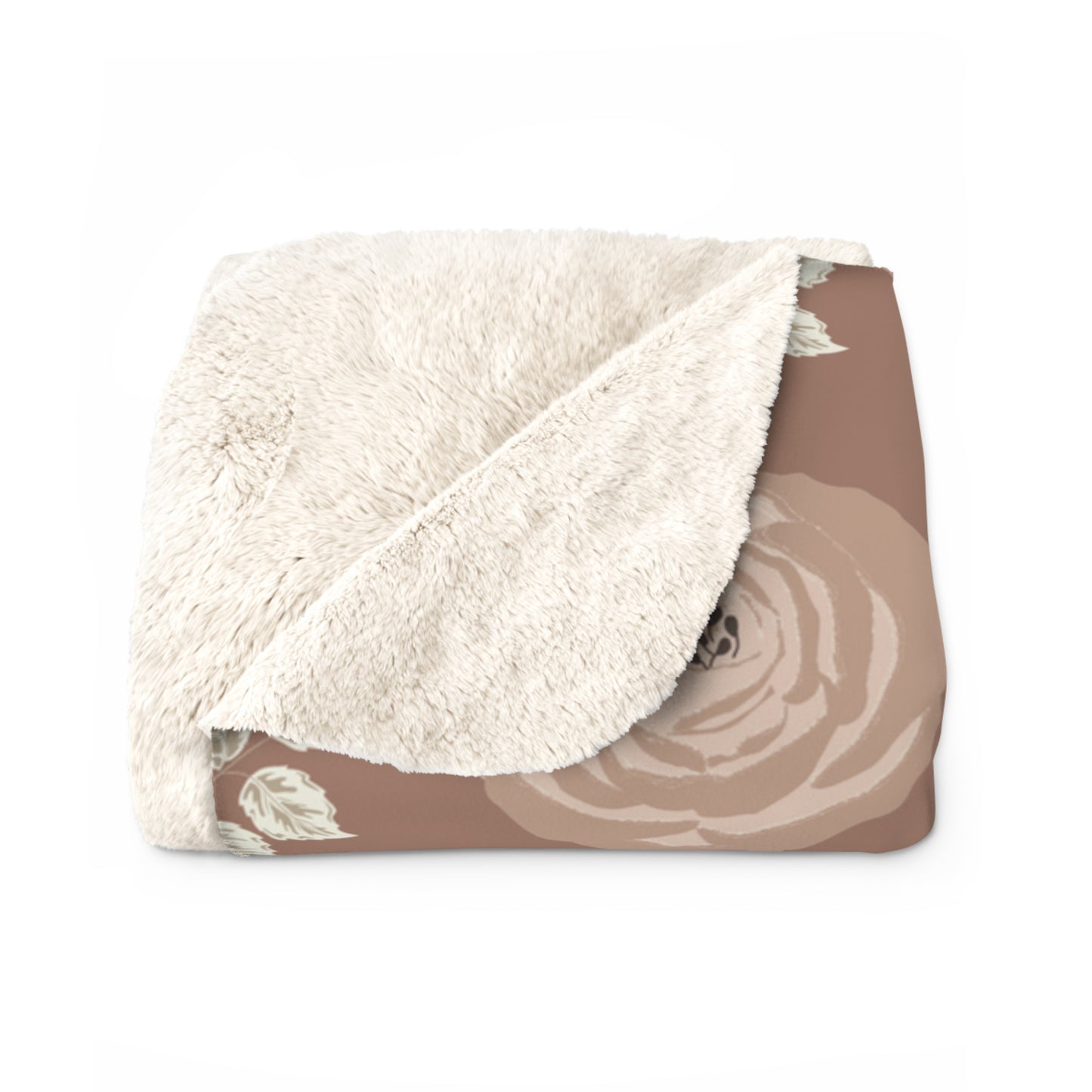 Sherpa Fleece Blanket - Mocha And Cream Rose Heart Floral Art Decor