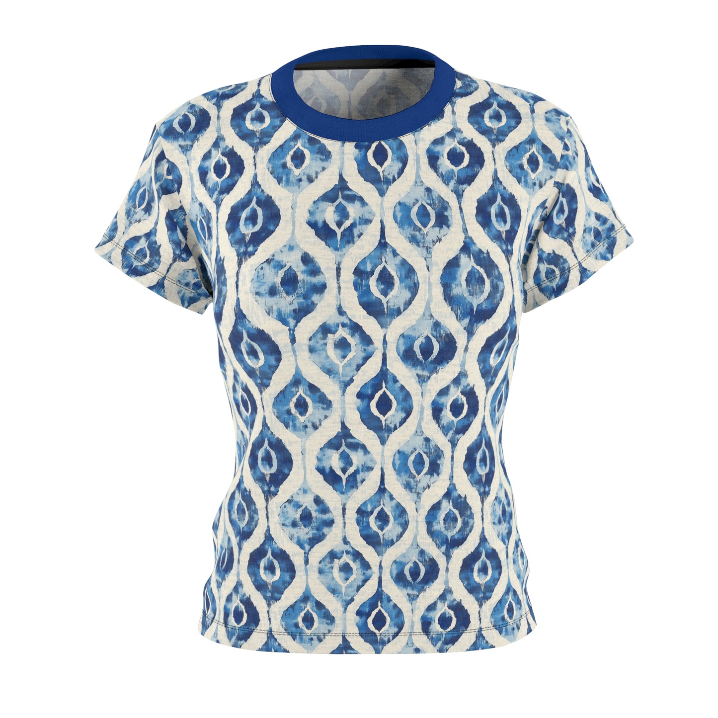 Women's Tee - Indonesian Blue and White Ink Ikat Diamonds