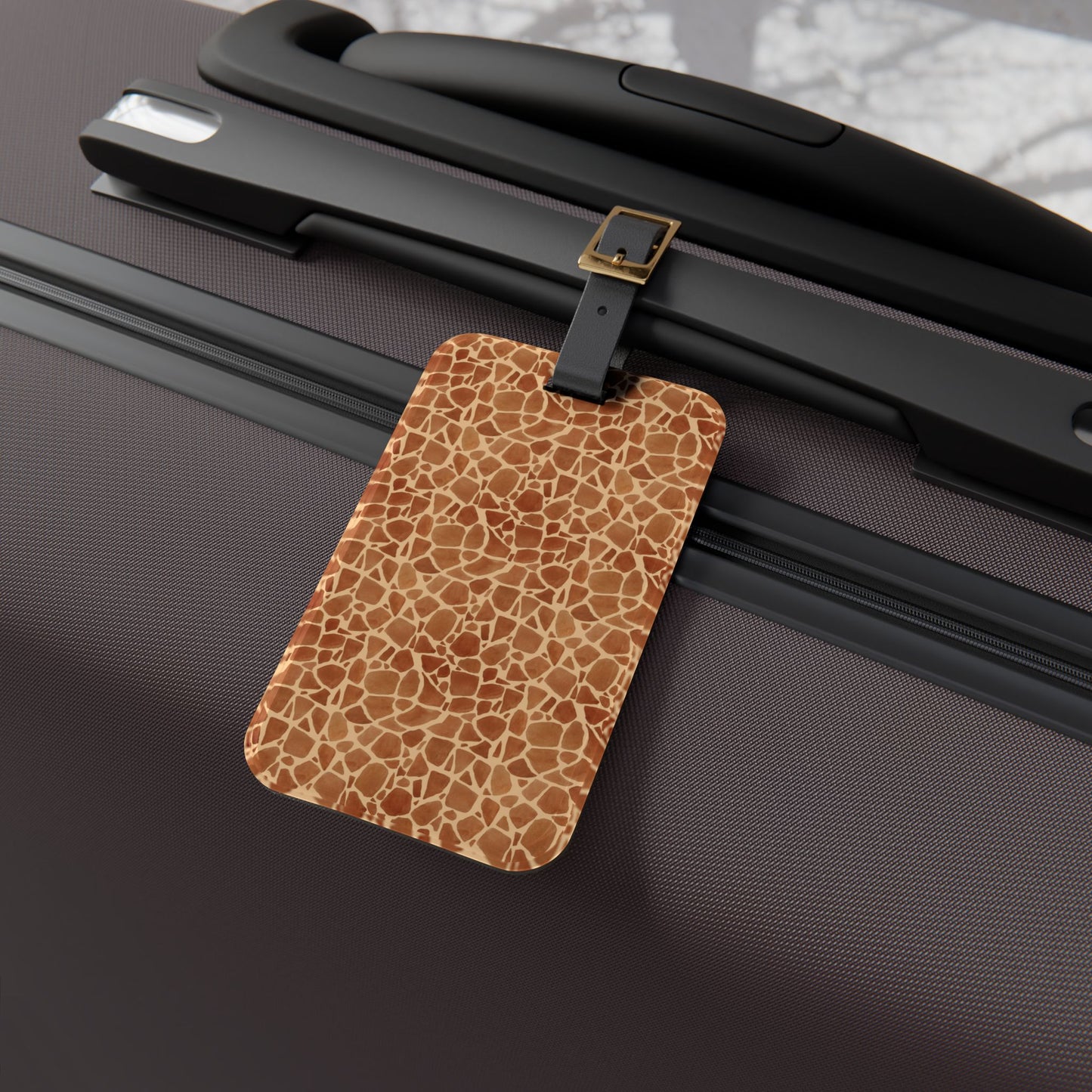 Luggage Tag - Faux Giraffe Hide Adventure Travel Tag in Orange and Tan