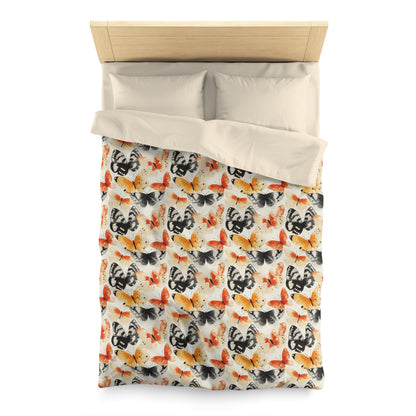 Duvet Cover - Japanese Butterflies Watercolor In Black, Orange And Yellow