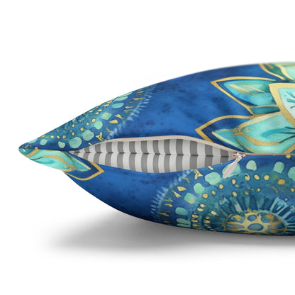 Square Pillow Cover - Coastal Blue And Gold Mandalas