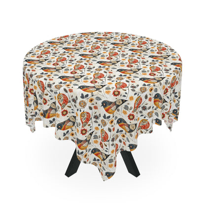 Square Tablecloth - Whimsical Colorful Bird Folk Art Pattern