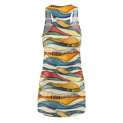 Racerback Dress - Bohemian Colorful And Decorative Wavy Hills