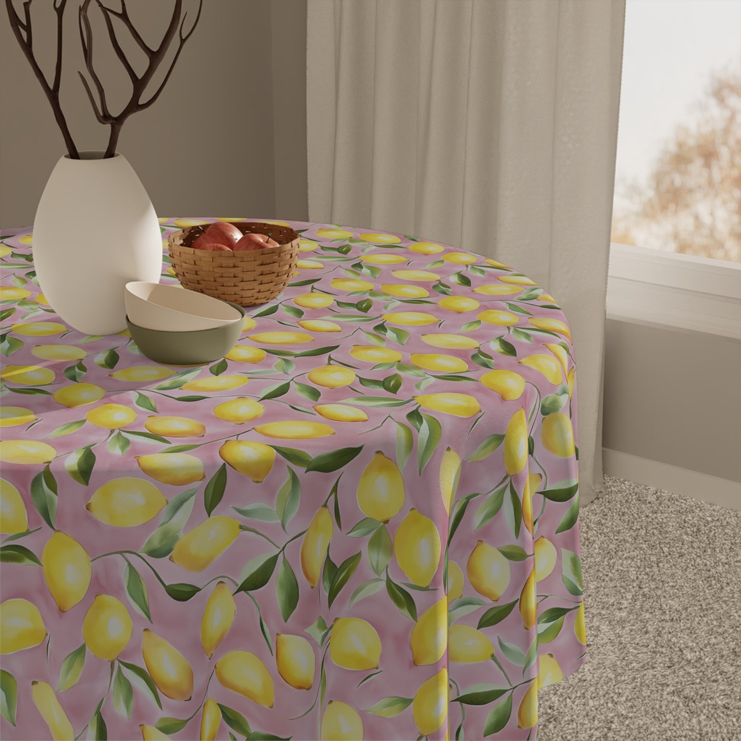 Square Tablecloth - Ripe Lemons On Pink