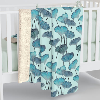 Sherpa Fleece Blanket - Coastal Living Gingko Leaves Botanical Design
