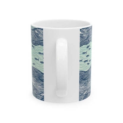 Ceramic Mug - Coastal Ocean Waves With School Of Fish