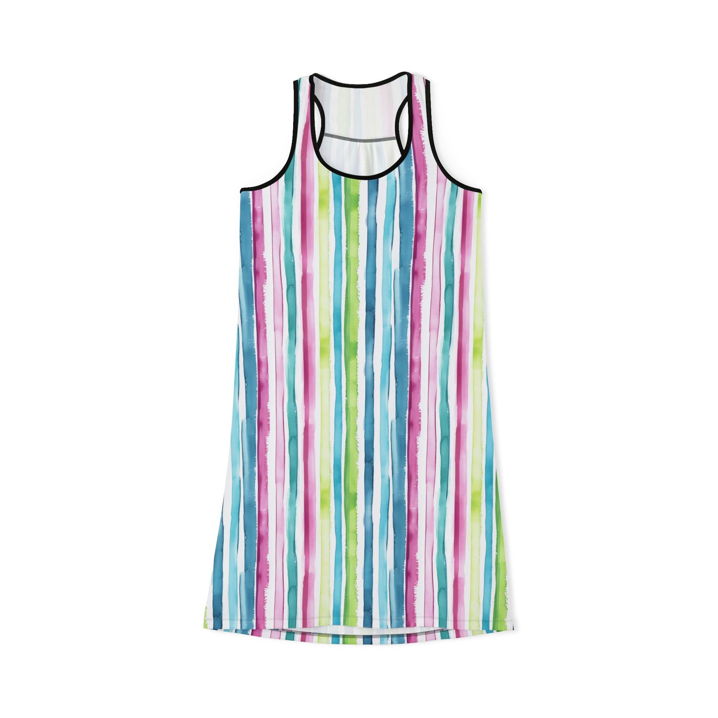 Women's Racerback Dress - Striped Aqua, Fuchsia, Chartreuse and White