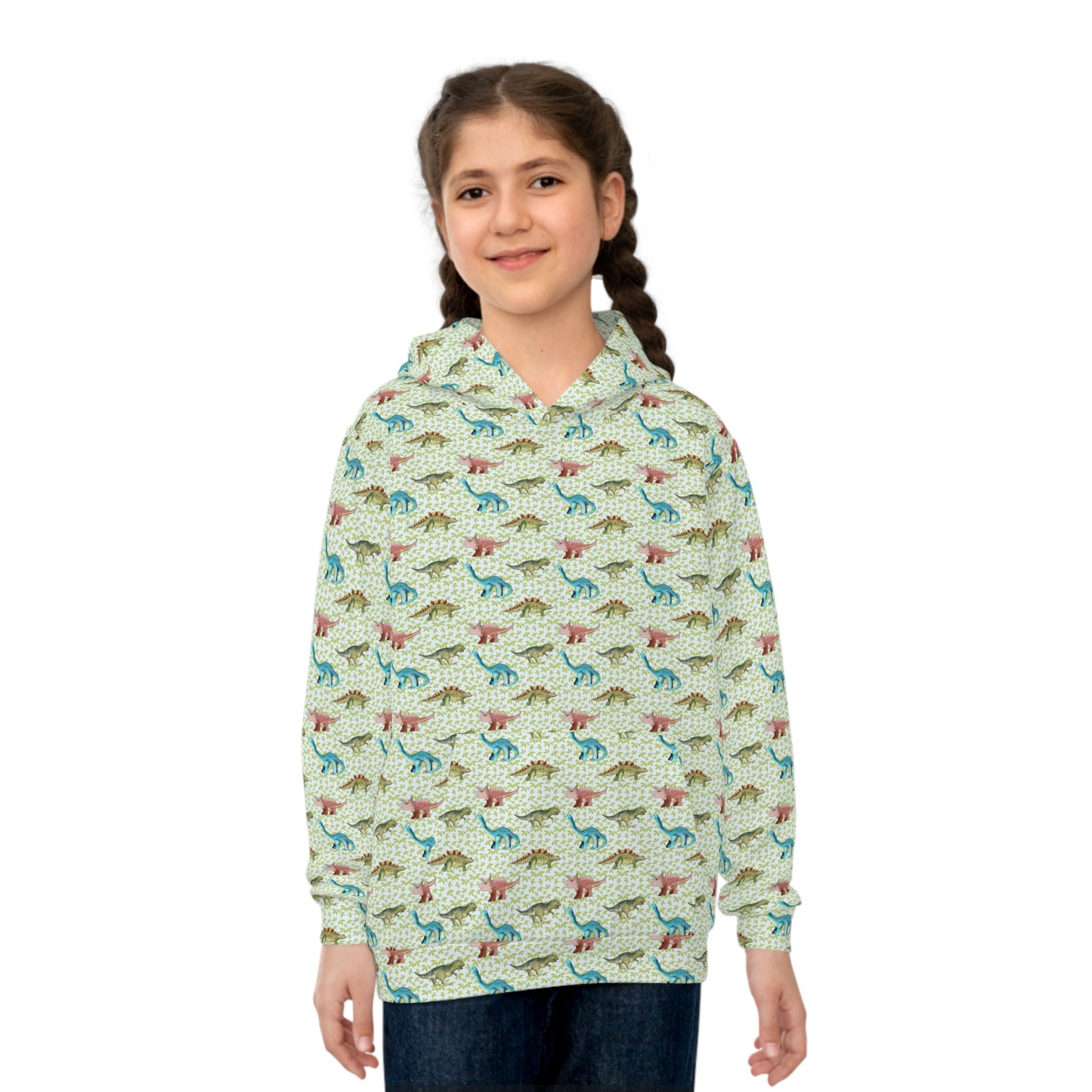 Children's Hoodie - Watercolor Dinosaurs In Blue And Green