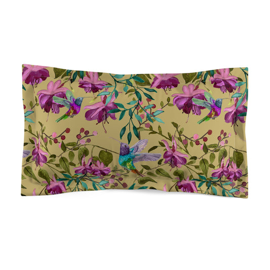 Pillow Sham - Watercolor Fuchsia Flowers And Hummingbirds Sham