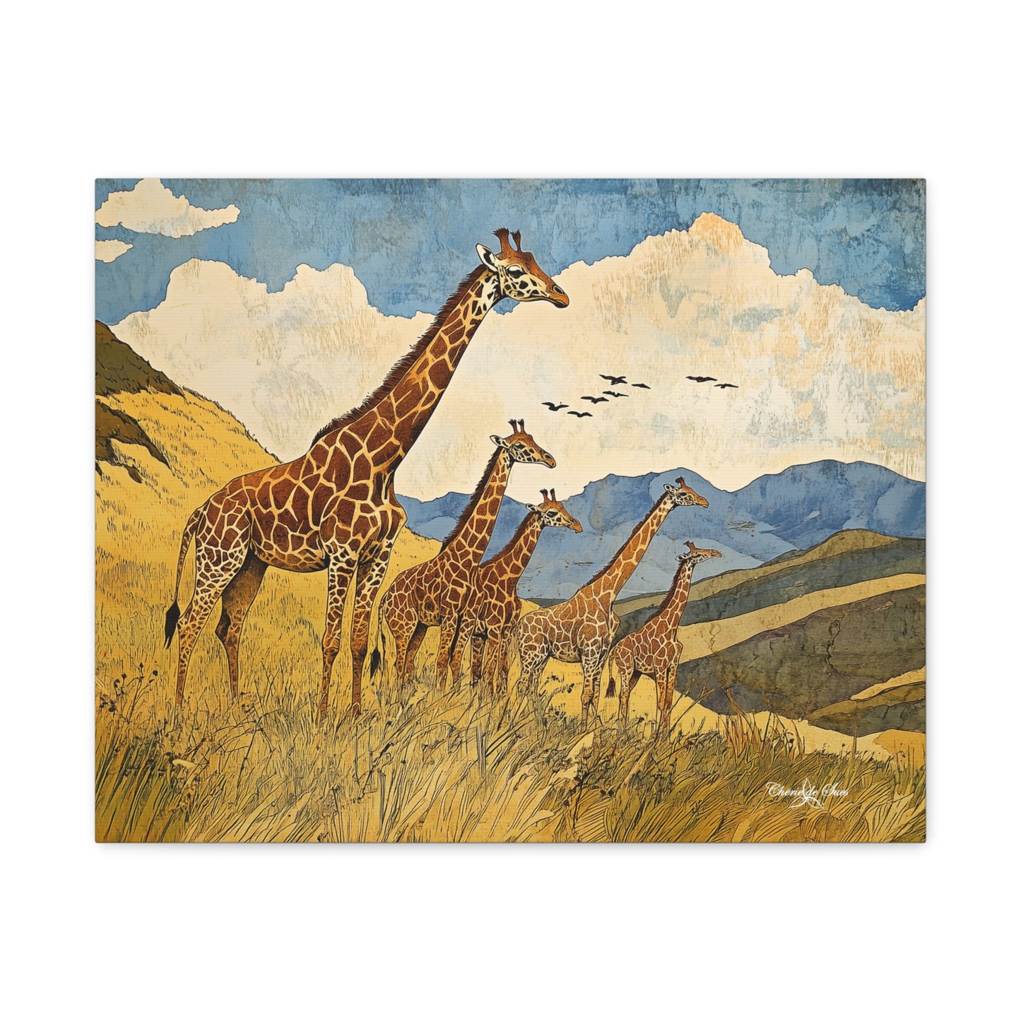 Canvas Art - A Tower of Giraffes In The African Suvanna