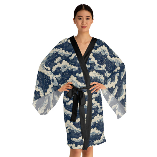 Kimono Robe - Japanese Cloud Art in Navy and Cream