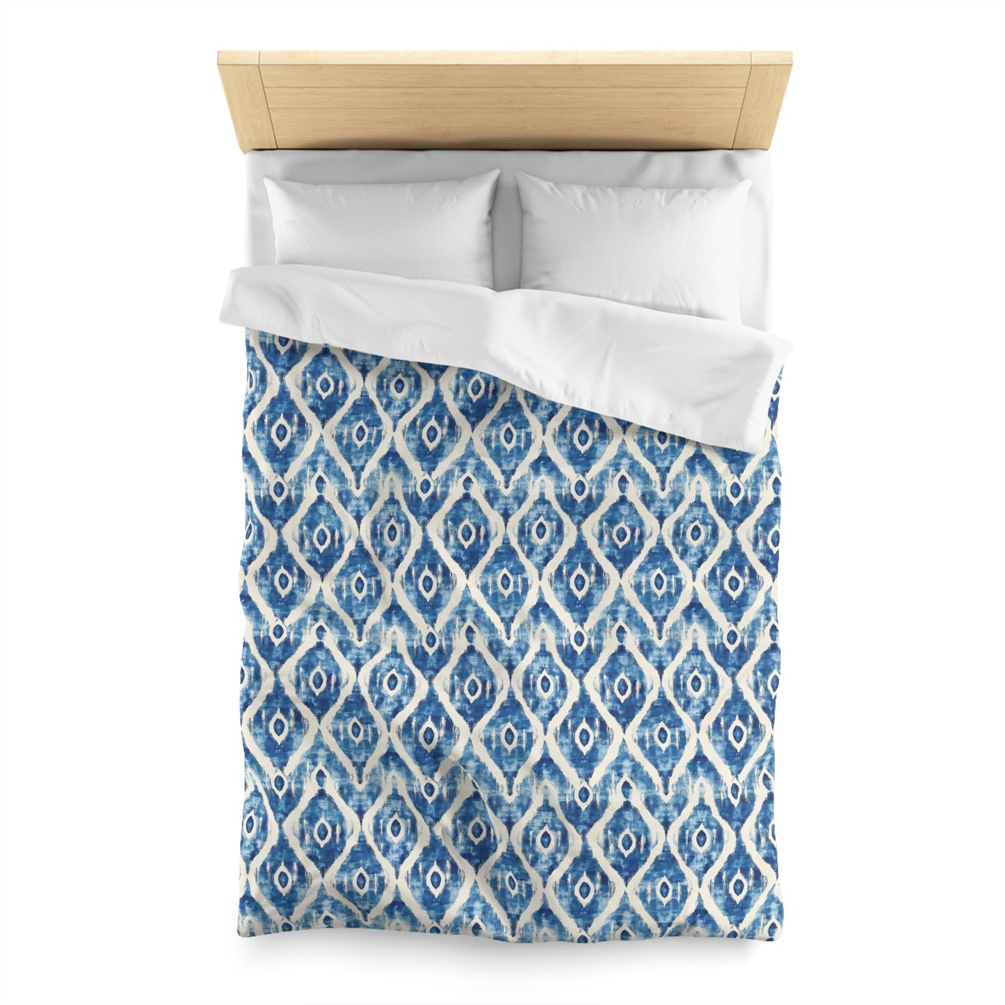 Duvet Cover - Microfiber Indonesian Blue And White Ikat Diamond Design