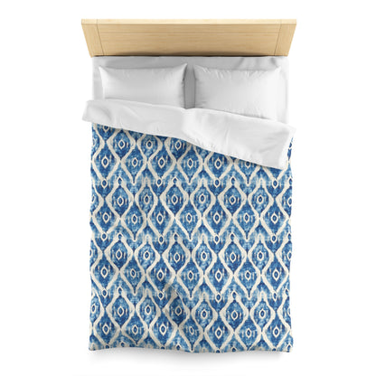 Duvet Cover - Microfiber Indonesian Blue And White Ikat Diamond Design