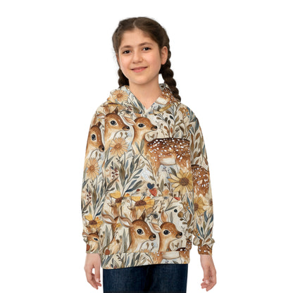 Children's Hoodie - Forest Deer In Brown, Ivory, Green And Yellow
