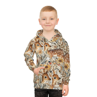 Children's Hoodie - Forest Deer In Brown, Ivory, Green And Yellow