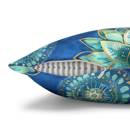 Square Pillow Cover - Coastal Blue And Gold Mandalas