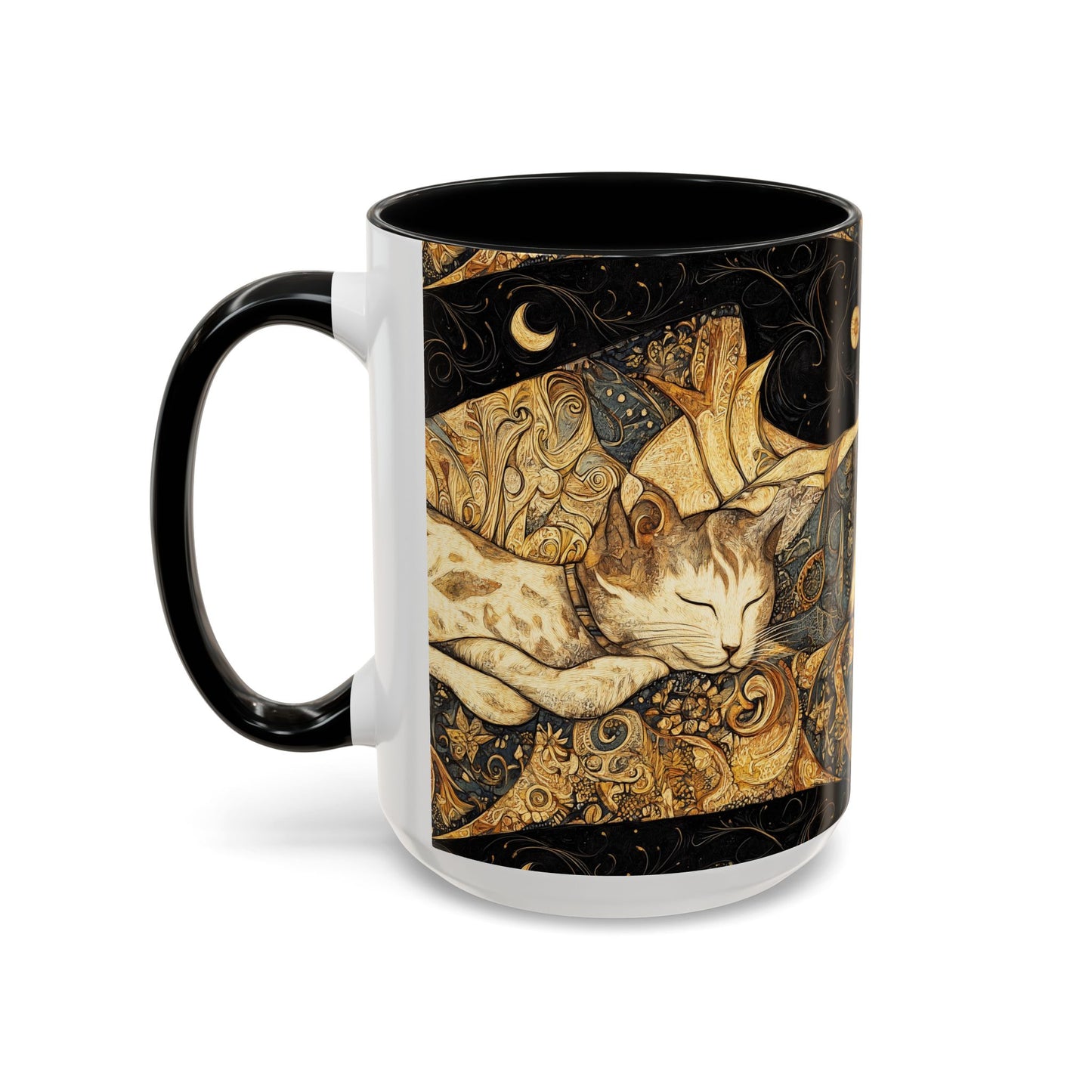 Mug 11oz & 15oz - Dreamy Cat On Persian Linens & Crescent Moon