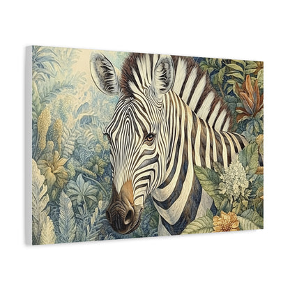 Canvas Art - African Suvanna Zebra And Flowers Wall Art