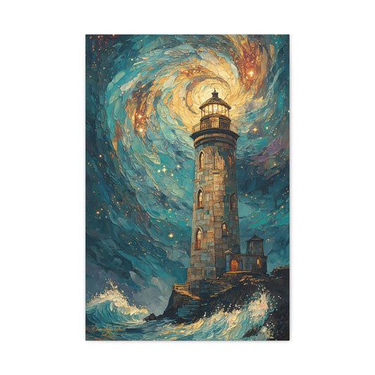 Canvas Art - Starry Night Lighthouse 2 Oil Painting
