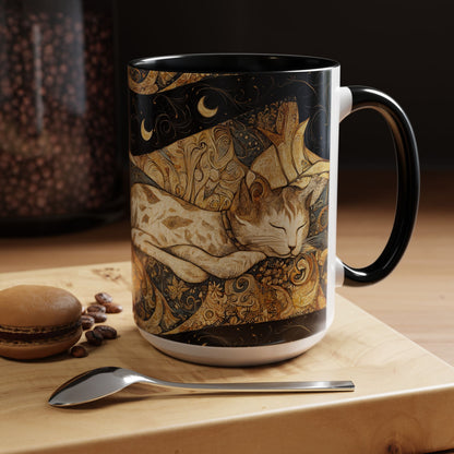 Mug 11oz & 15oz - Dreamy Cat On Persian Linens & Crescent Moon