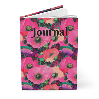 Hardcover Journal - Vibrant Fuchsia Pink Poppy Design for Personal Reflection and Creativity