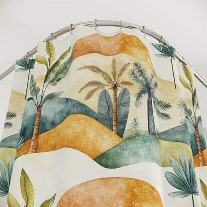 Shower Curtains - Desert Hill And Palm Trees Oasis