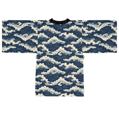 Kimono Robe - Japanese Cloud Art in Navy and Cream