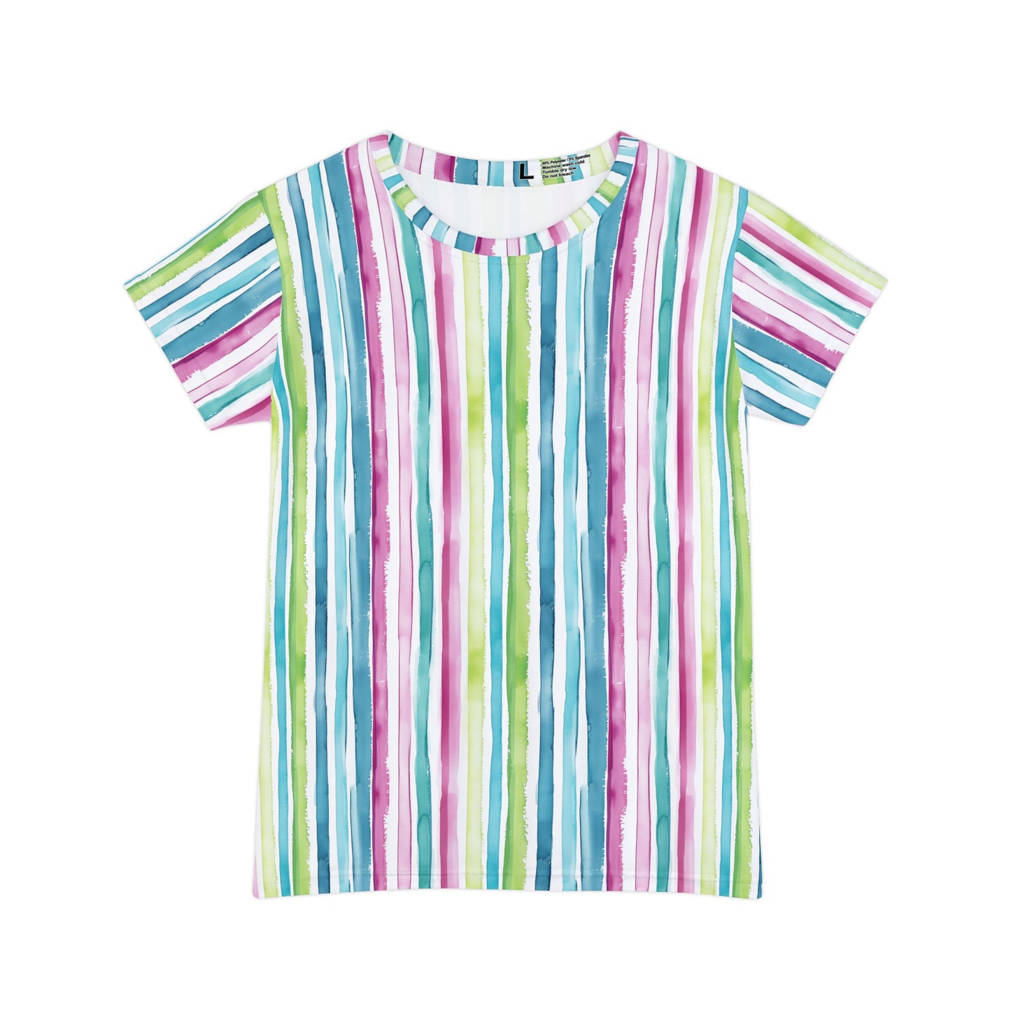 Women's Tee - Watercolor Beach Stripes in Blue, Pink, and Green Short Sleeve Tshirt