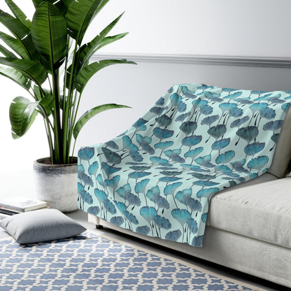 Sherpa Fleece Blanket - Coastal Living Gingko Leaves Botanical Design