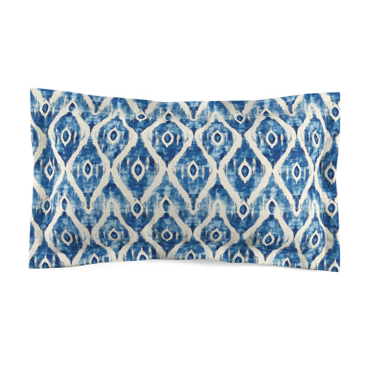 Pillow Sham - Indonesian Blue and White Watercolor Ink Ikat Diamond Design