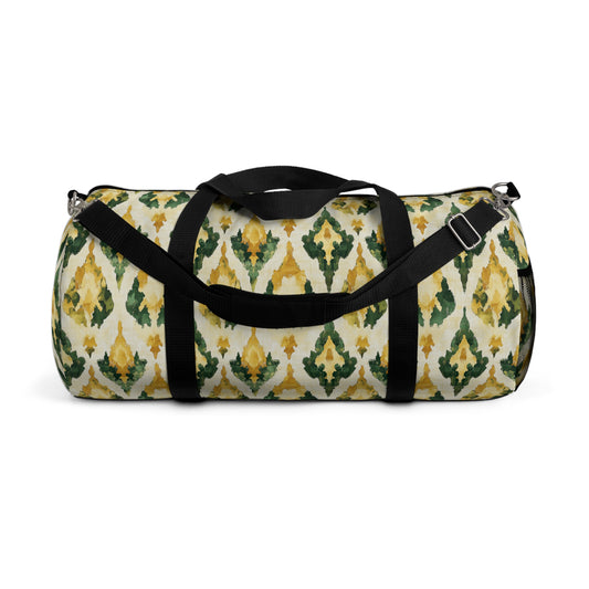 Duffel Bag - Gold And Green Ikat Teardrop Design Overnighter