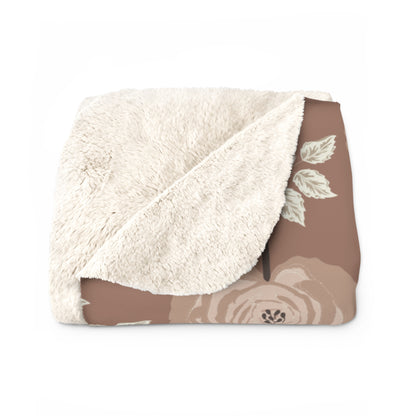 Sherpa Fleece Blanket - Mocha And Cream Rose Heart Floral Art Decor