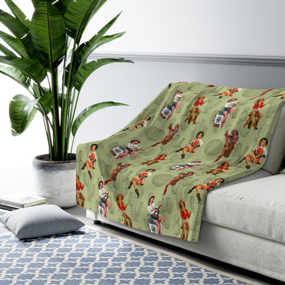 Sherpa Fleece Blanket - Country Western Cactus and Pin Up Cowgirls
