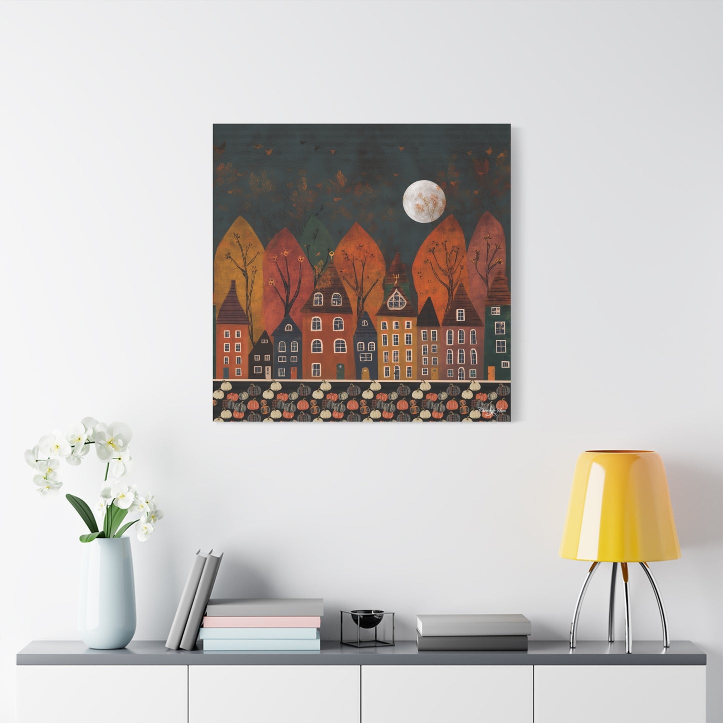 Canvas Art - Autumn Village Pumpkin Patch