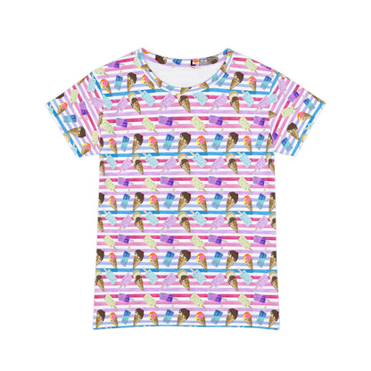 Women's Tee - Colorful Watercolor Stripe Ice Cream Print