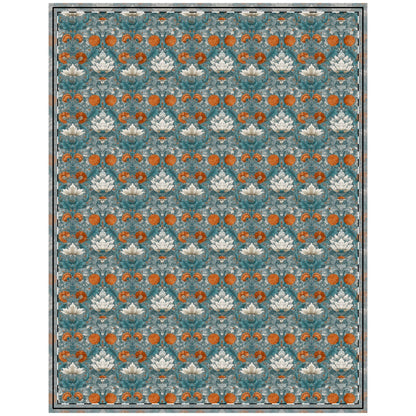 Quilted Coverlet - Elegant Floral Ogee Teal Orange And Off White