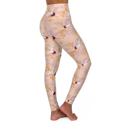 Yoga Leggings - Japanese Crane And Clouds Design