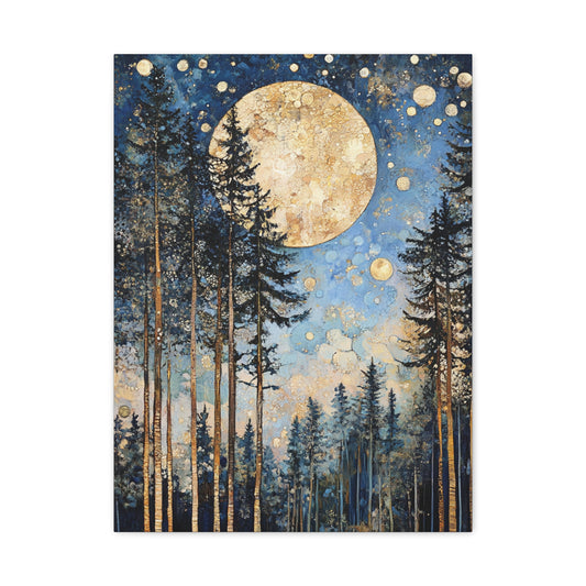 Canvas Art - Midnight Forest with Moon Inspired By Gustav Klimt