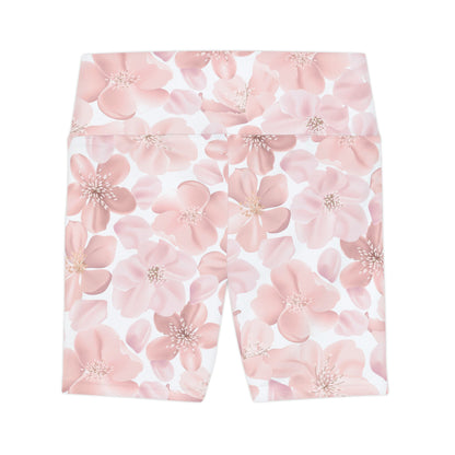 Athletic Shorts - Pink Sakura Floral On White Women's Workout Shorts
