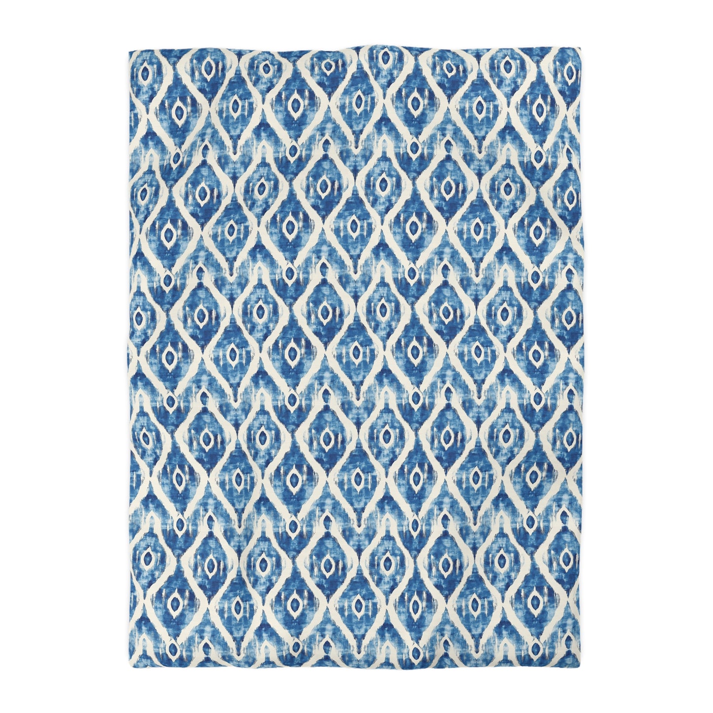 Duvet Cover - Microfiber Indonesian Blue And White Ikat Diamond Design