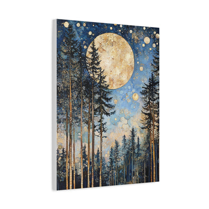 Canvas Art - Midnight Forest with Moon Inspired By Gustav Klimt