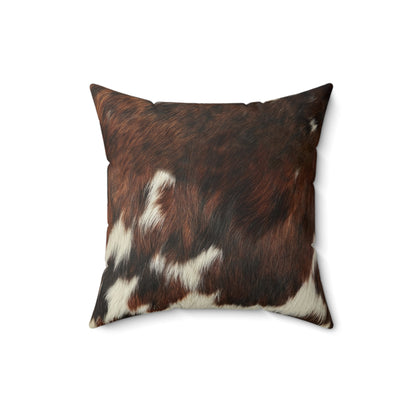 Square Pillow Cover - Southwestern Cowhide Design in Brown and Off White