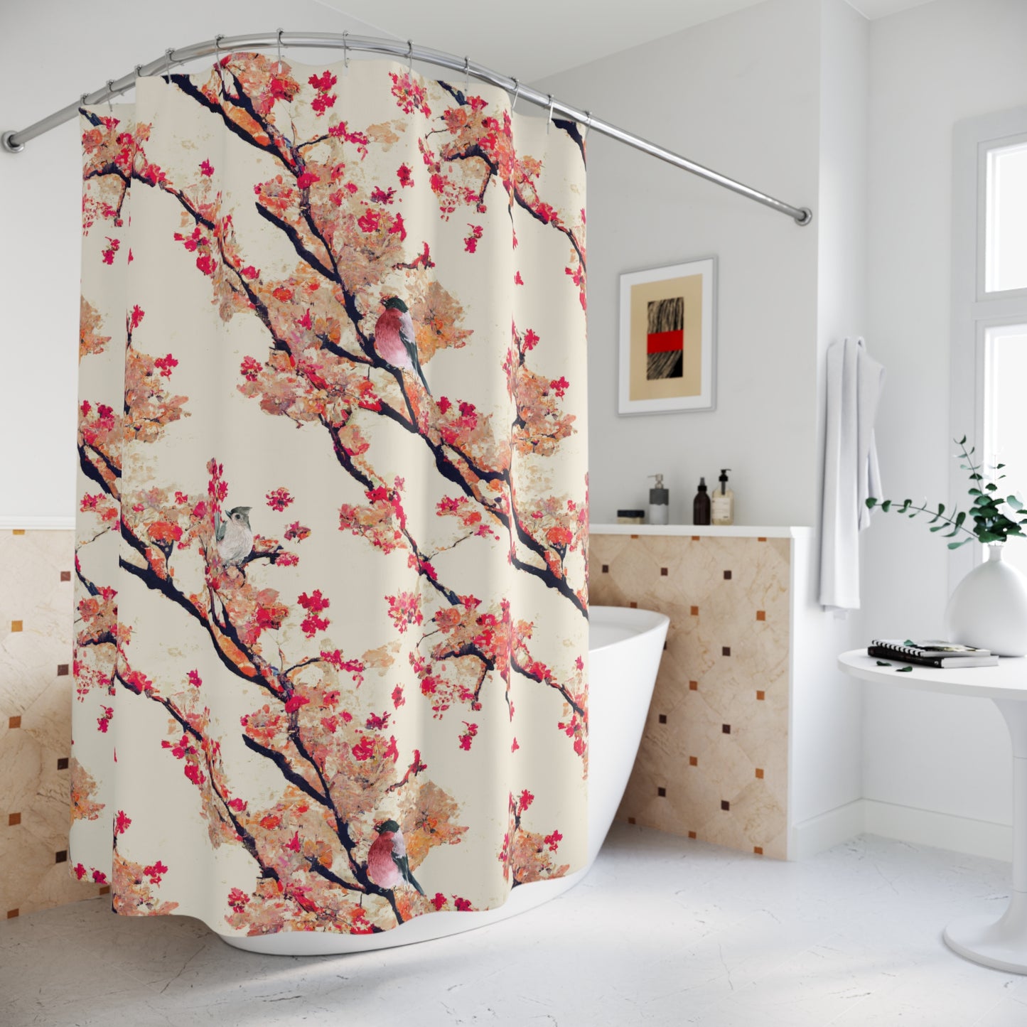 Shower Curtain - Vintage Asian Chinoserie Floral with Birds