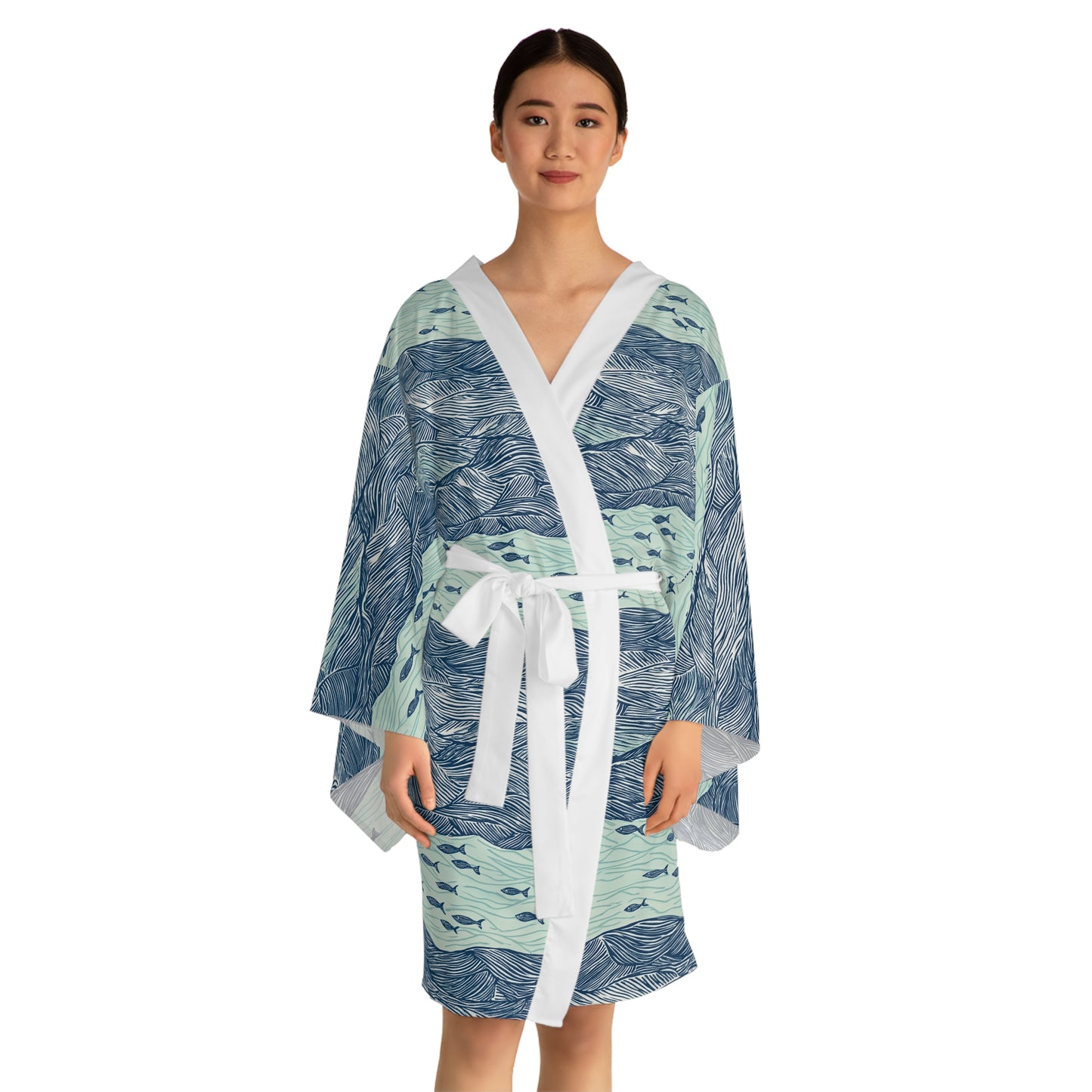 Kimono Robe - Ocean Waves With Small Fish Beach Vibe